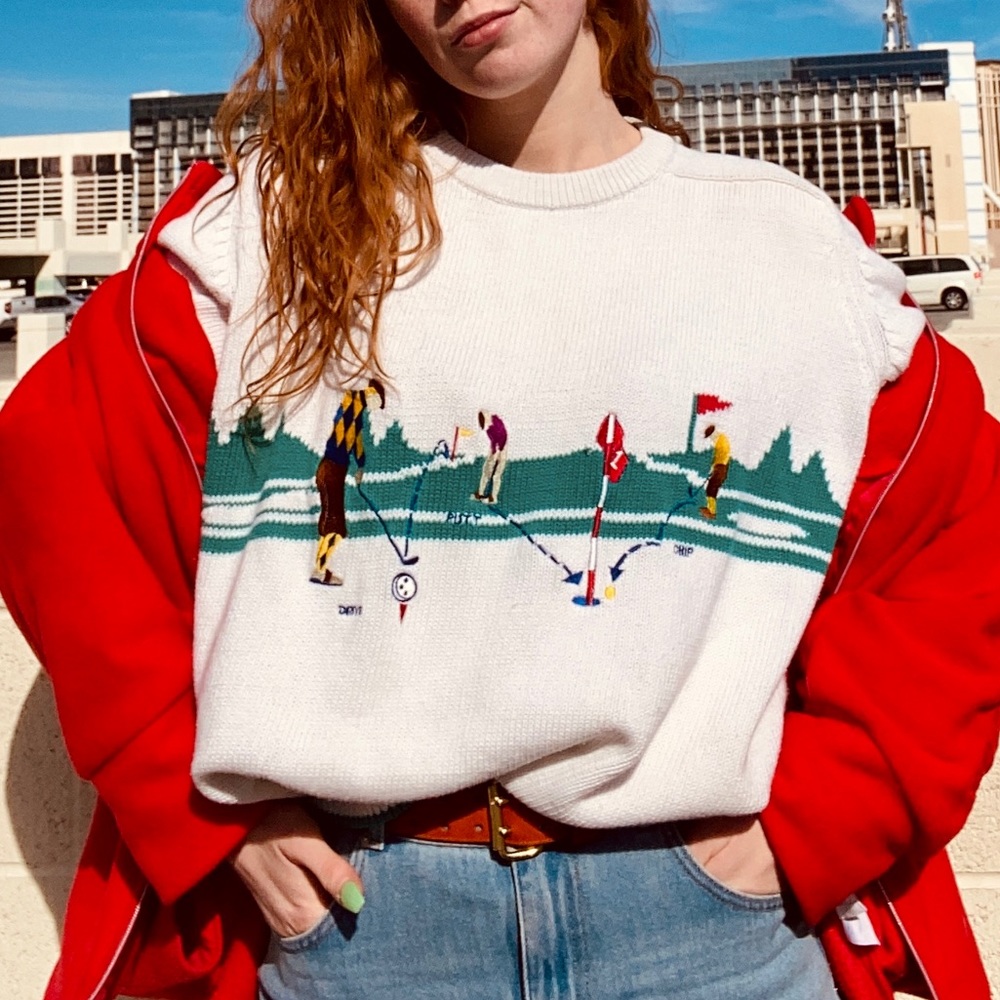 Embroidered vintage golf sweater